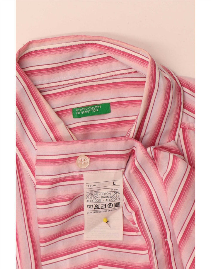 Benetton Herren-Kurzarmhemd, groß, rosa gestreift, Baumwolle