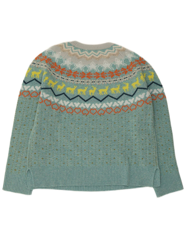 White Stuff Damen-Pullover mit U-Boot-Ausschnitt, UK 14, Größe L, blaue Fair-Isle-Wolle