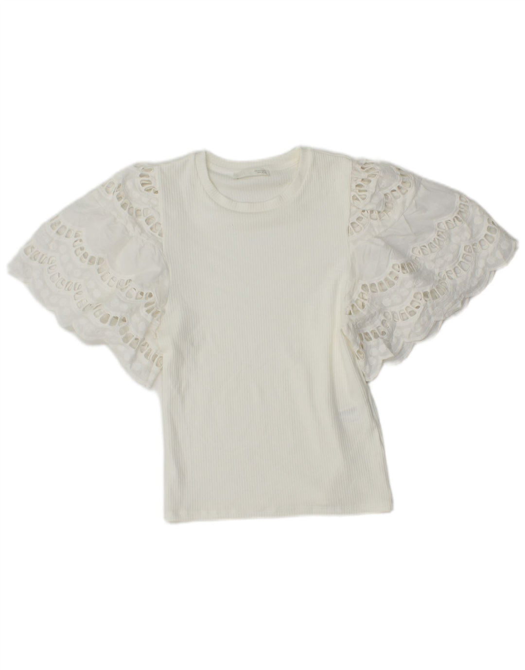 Zara Damen Crop Batwing Bluse Top UK 8 Small Weiße Viskose