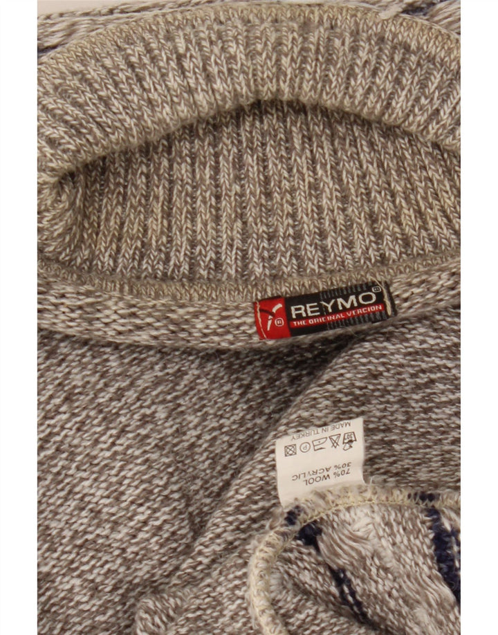 Vintage Herren Rollkragenpullover, große grau gestreifte Wolle