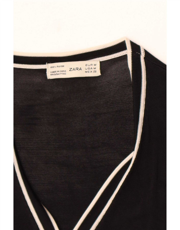 Zara Damen-Cardigan-Pullover UK 12 Medium Black Colourblock Rayon