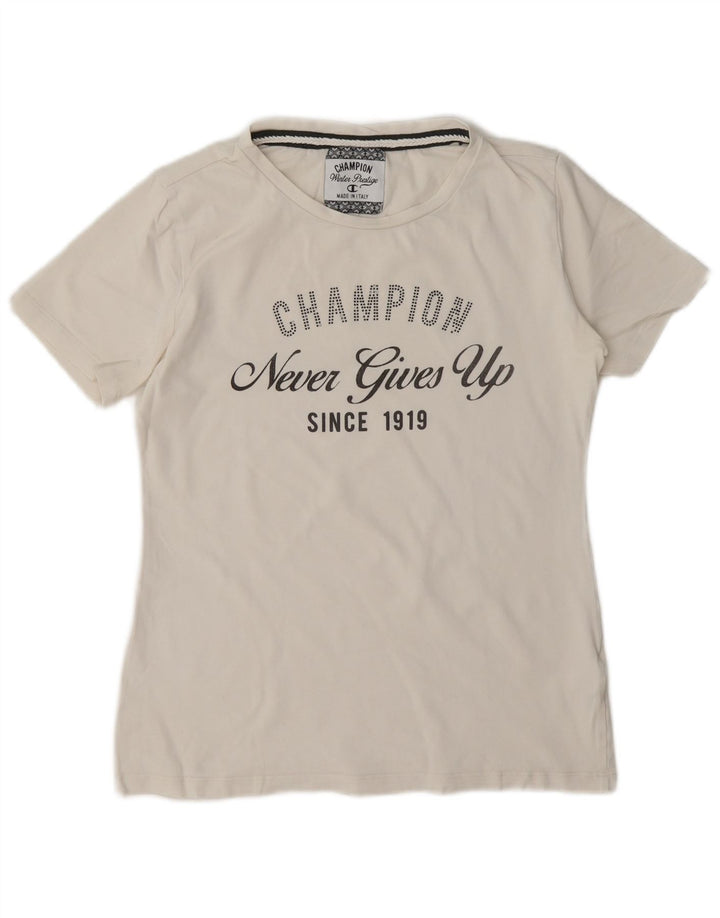 Champion Womens Graphic T-Shirt Top UK 12 Mittelweiße Baumwolle