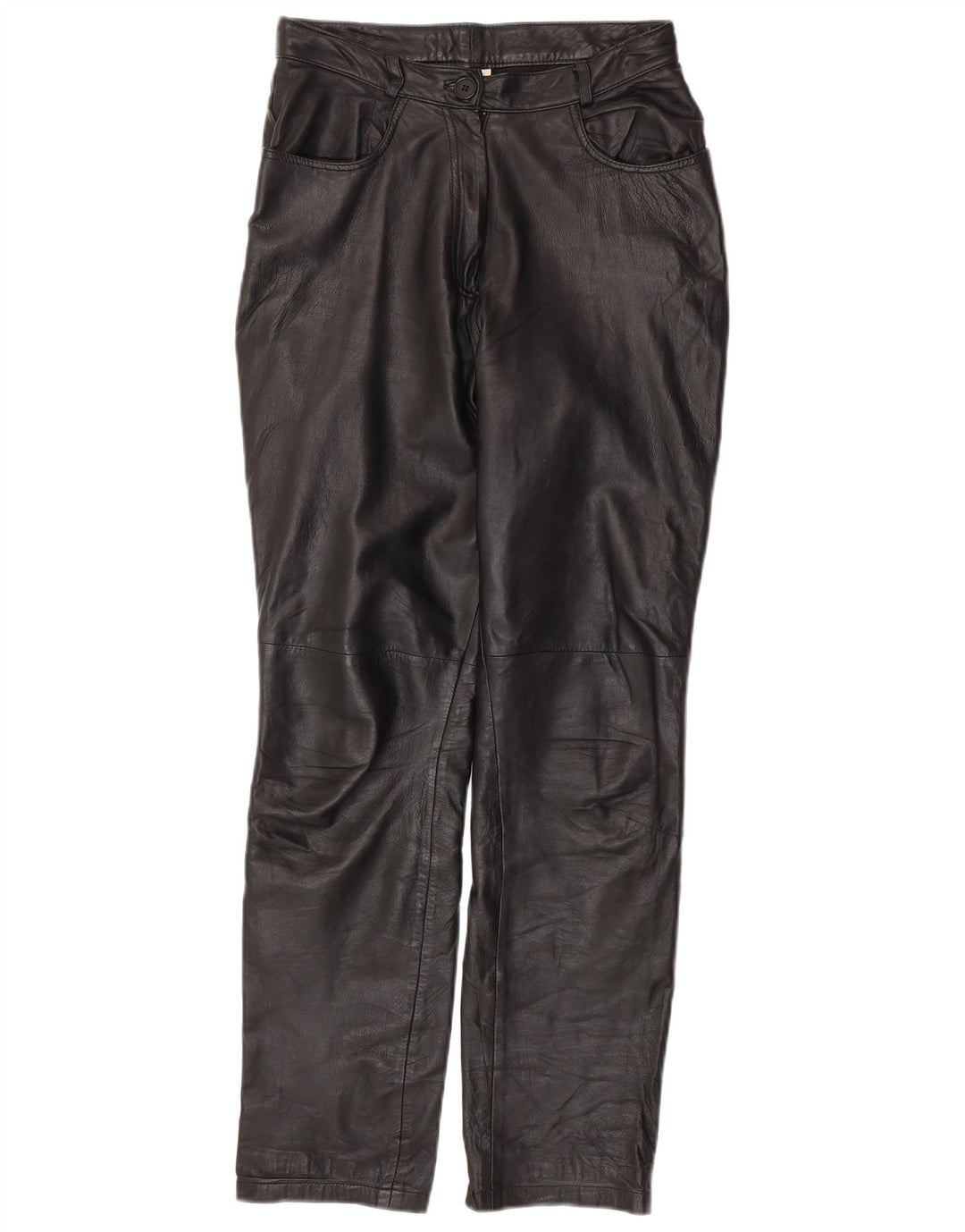 VINTAGE Damen Tapered Lederhose UK 10 Small W28 L30 Schwarzes Leder