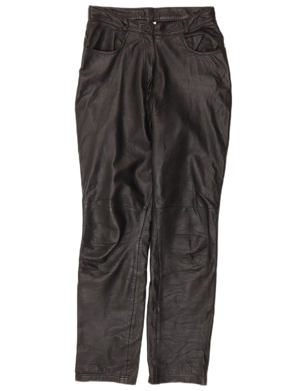 VINTAGE Damen Tapered Lederhose UK 10 Small W28 L30 Schwarzes Leder