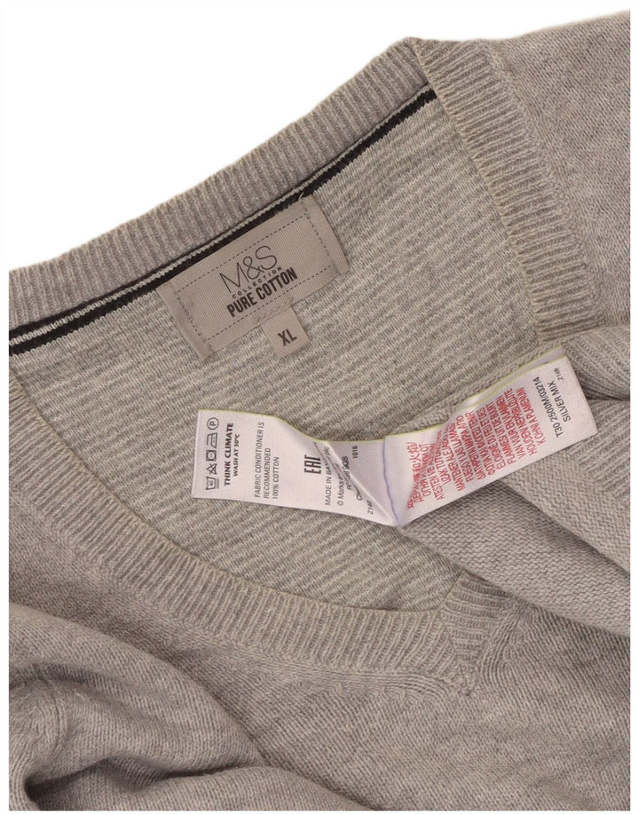 Marks & Spencer Herren-Pullover mit V-Ausschnitt, XL, graue Baumwolle