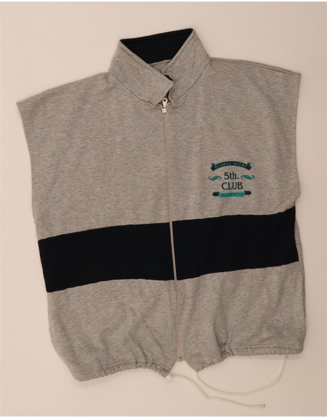 Vintage Herren-Trainingsanzug, ärmellos, Jacke, XL, Grau, Farbblock