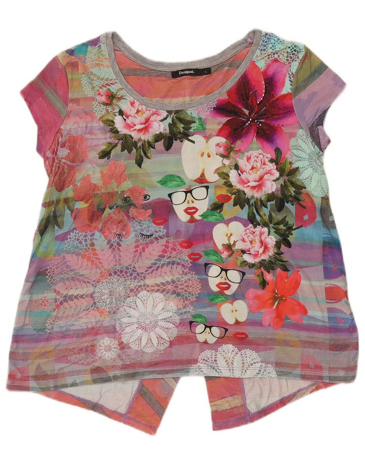 Desigual Damen-Blusenoberteil, reguläre Größe, UK 16, große, mehrfarbige, florale Viskose