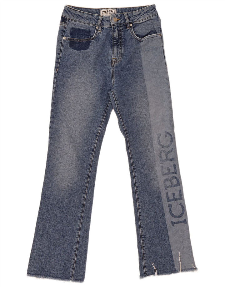 Iceberg Damen Graphic Bootcut Jeans W27 L28 Blaue Colourblock-Baumwolle