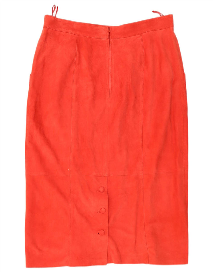 Vintage Damen Wildleder Gerader Rock W34 Groß Rot
