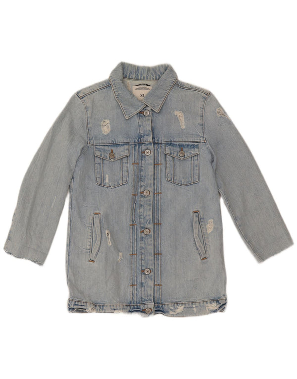 Zara Damen Distressed 3/4 Ärmel Jeansjacke UK 6 XS Blaue Baumwolle