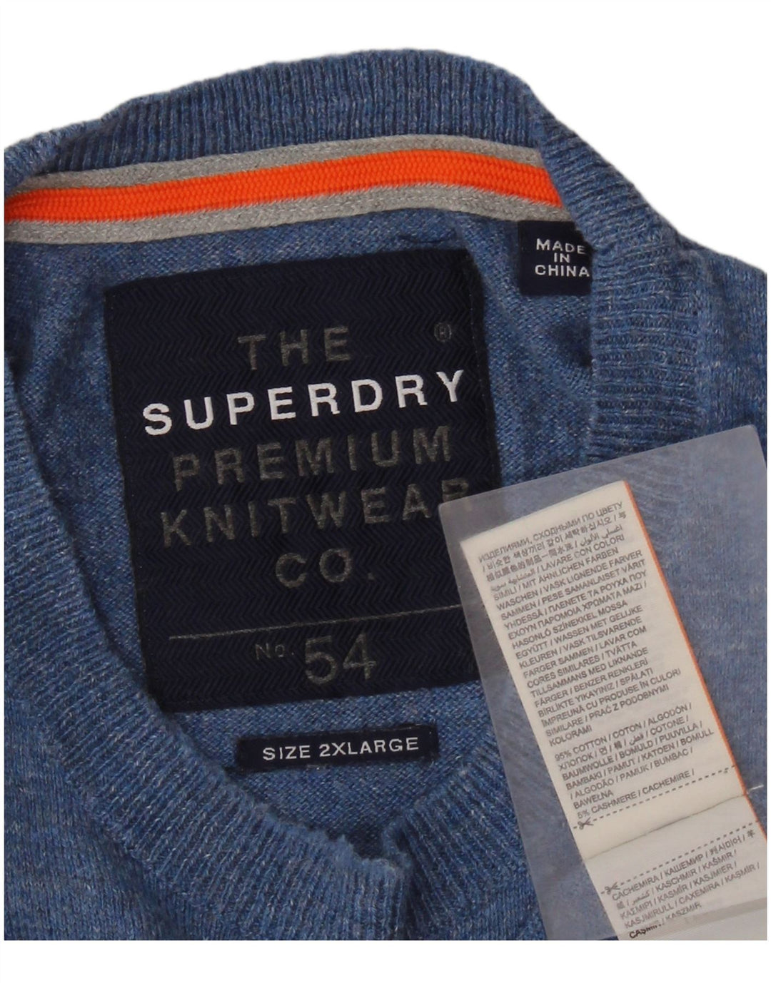 Superdry Herren-Pullover mit Rundhalsausschnitt, 2XL, blaue Baumwolle