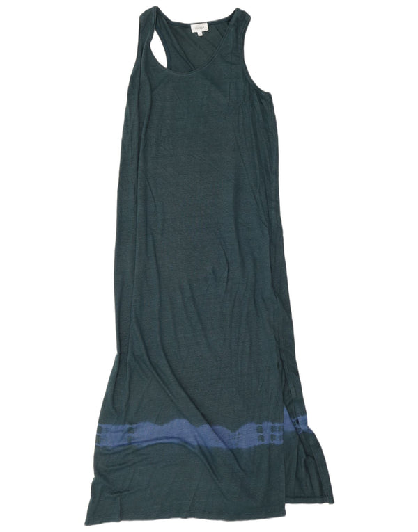 Jigsaw Damen Ärmelloses Maxikleid UK 14 Mittelgrünes Batik-Leinen