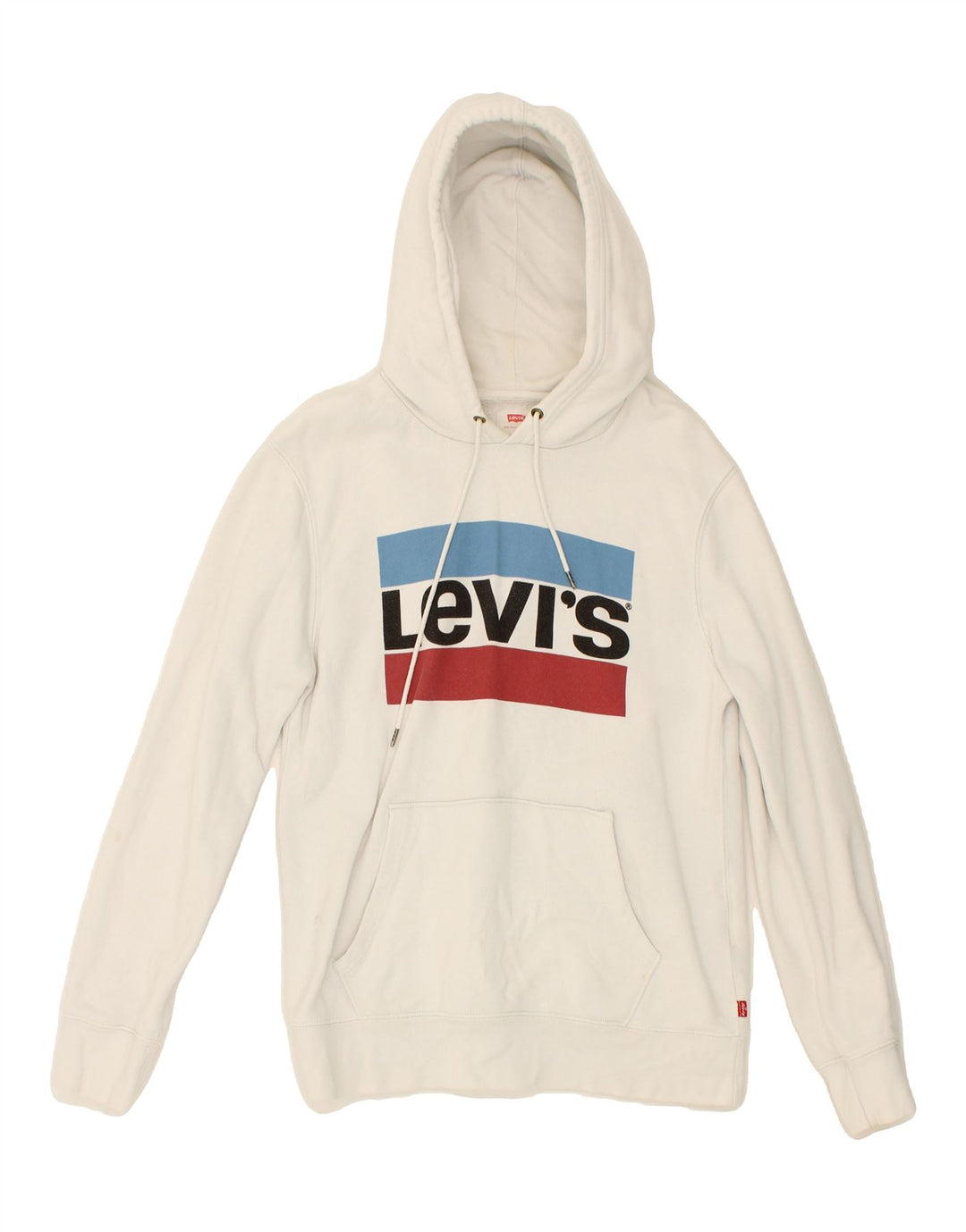 LEVI'S Mens Graphic Hoodie Jumper Small White Cotton Vintage Levi's and Second-Hand Levi's from Messina Hembry 