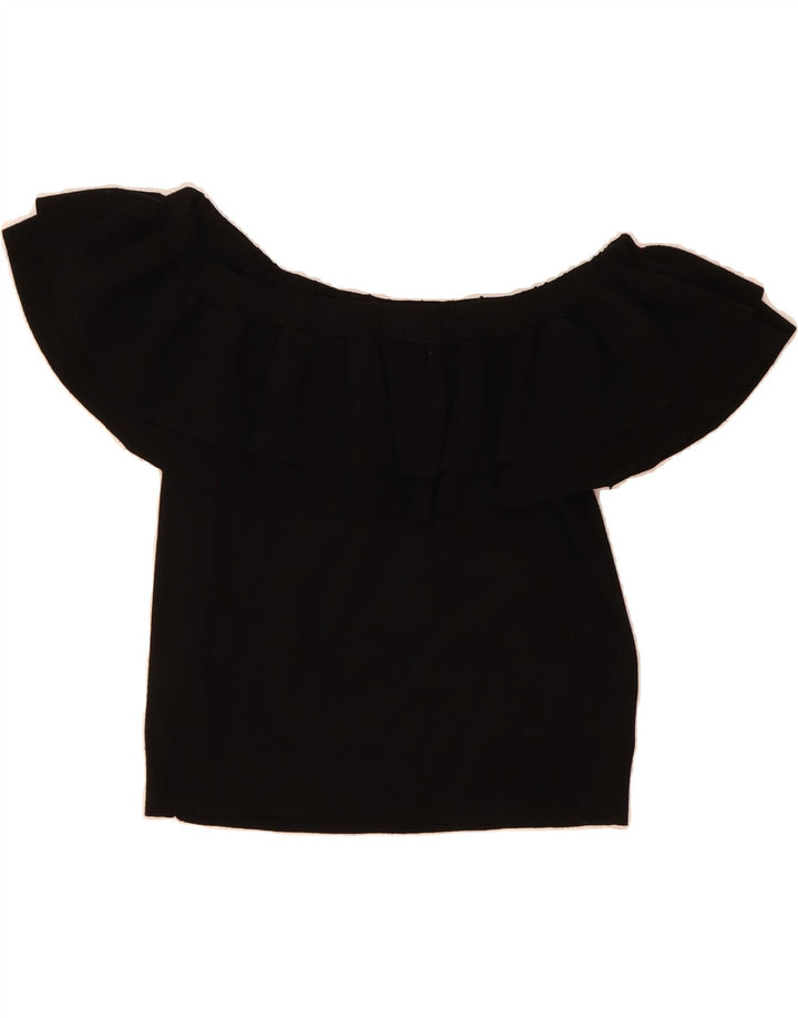 J. CREW Womens Crop Off Shoulder Top UK 12 Medium Black Viscose Vintage J. Crew and Second-Hand J. Crew from Messina Hembry 