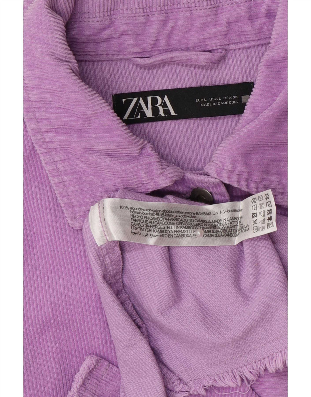 Zara Damen Übergroße Cordjacke UK 16 Large Lila Baumwolle