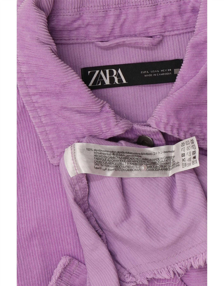 Zara Damen Übergroße Cordjacke UK 16 Large Lila Baumwolle