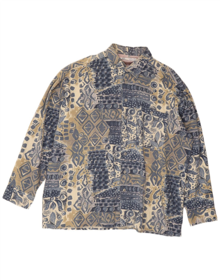 C & A Herren-Flanellhemd 2XL, blaue geometrische Baumwolle