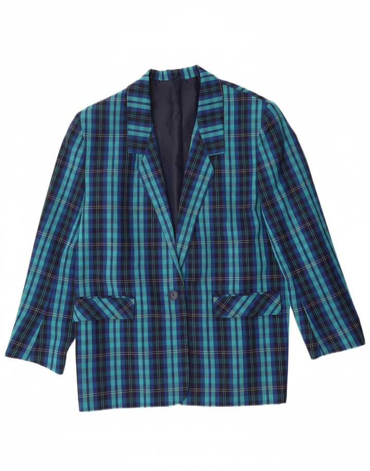 ST MICHAEL Womens 1 Button Blazer Jacket UK 14 Medium Blue Check Polyester