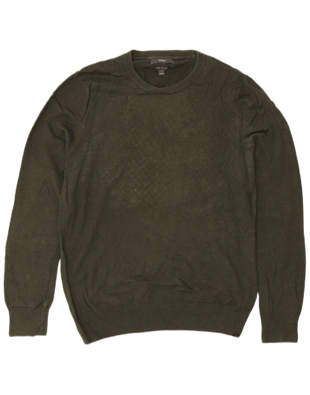 Marks & Spencer Herren-Pullover mit Rundhalsausschnitt, mittlere Khaki-Baumwolle