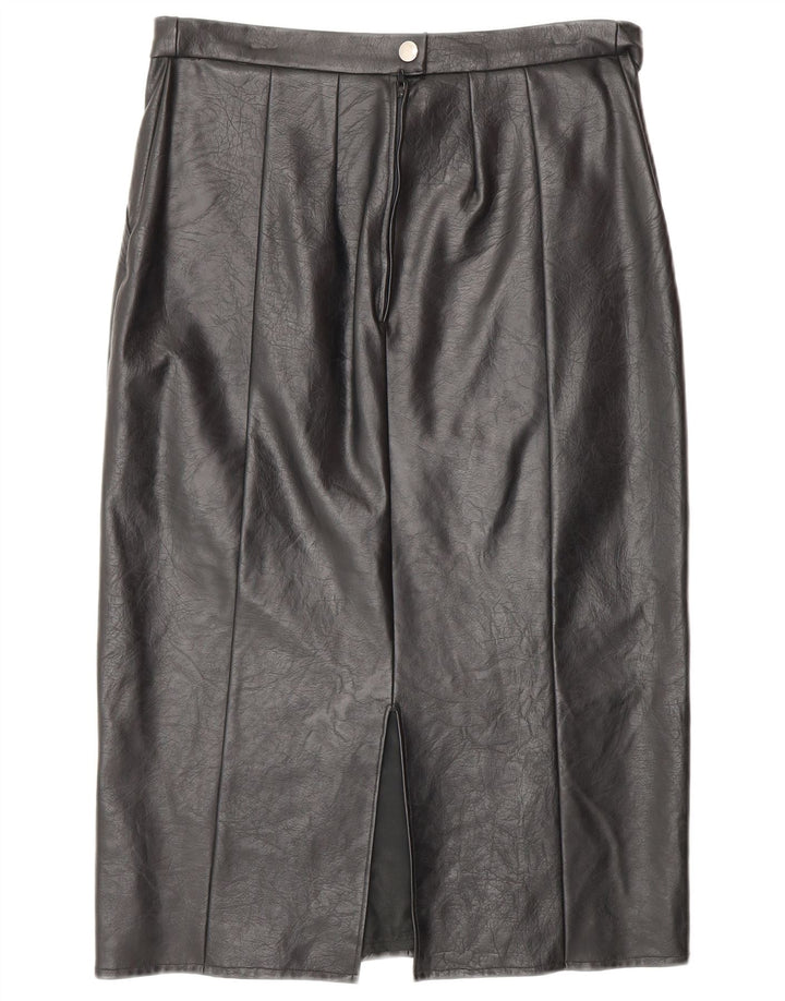 VINTAGE Damen Lederrock W28 Mittelschwarzes Leder