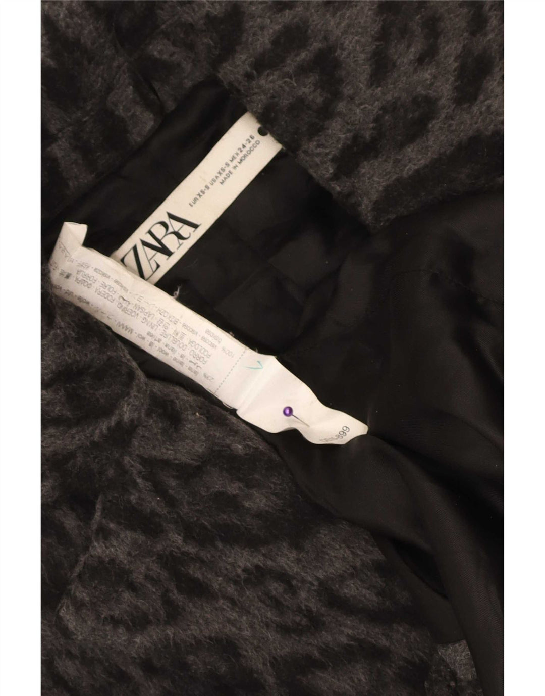Zara Damen Übergroßer Mantel UK 6 XS Graue Wolle mit Animal-Print