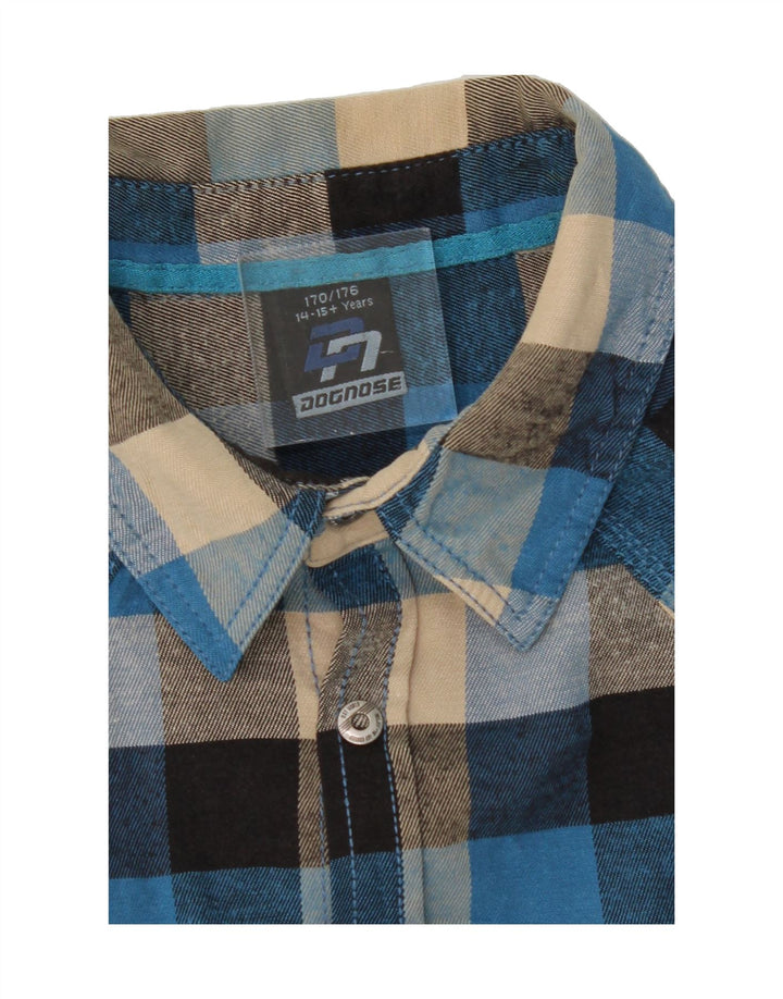 VINTAGE Boys Flannel Shirt 14-15 Years Blue Check Polyester Vintage Vintage and Second-Hand Vintage from Messina Hembry 