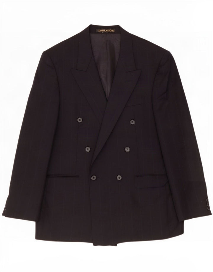 Marks & Spencer Herren Longline Blazer Jacke UK 42 Große marineblaue Nadelstreifen