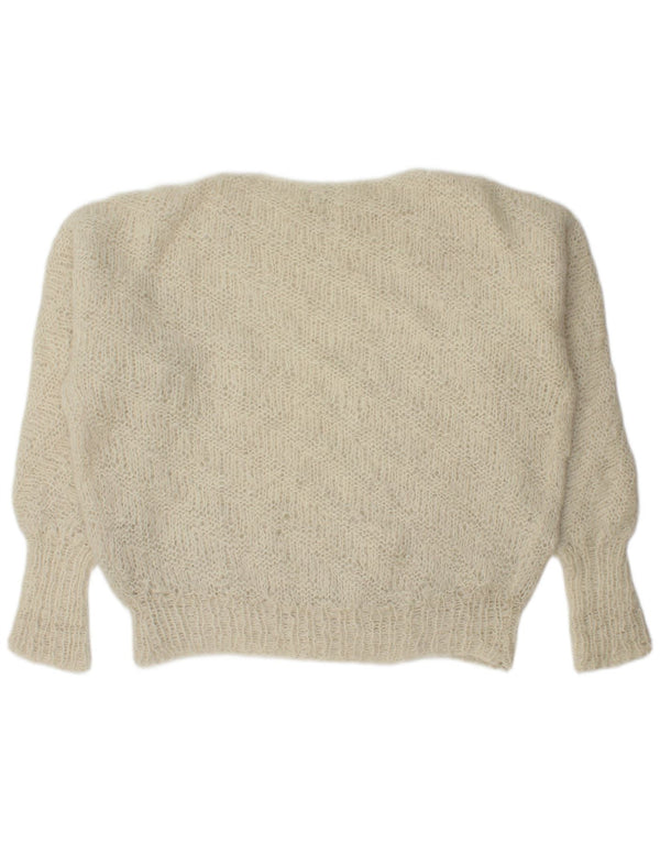 Vintage Damen Übergroßer Pullover mit U-Boot-Ausschnitt UK 20 2XL Beige