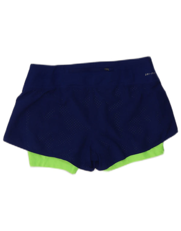 Nike Damen Dri Fit Sport Shorts UK 10 Small Marineblau Farbblock