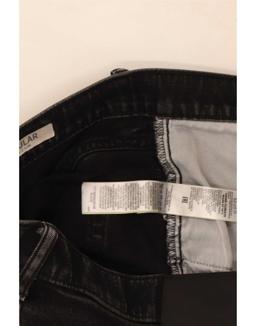 Marks & Spencer Herren Straight Jeans W36 L27 Schwarze Baumwolle