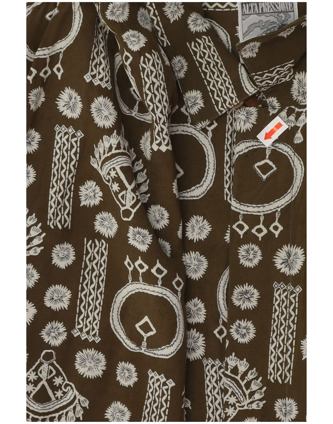 Vintage Herren Kurzarmhemd mit abstraktem Muster XL Khaki