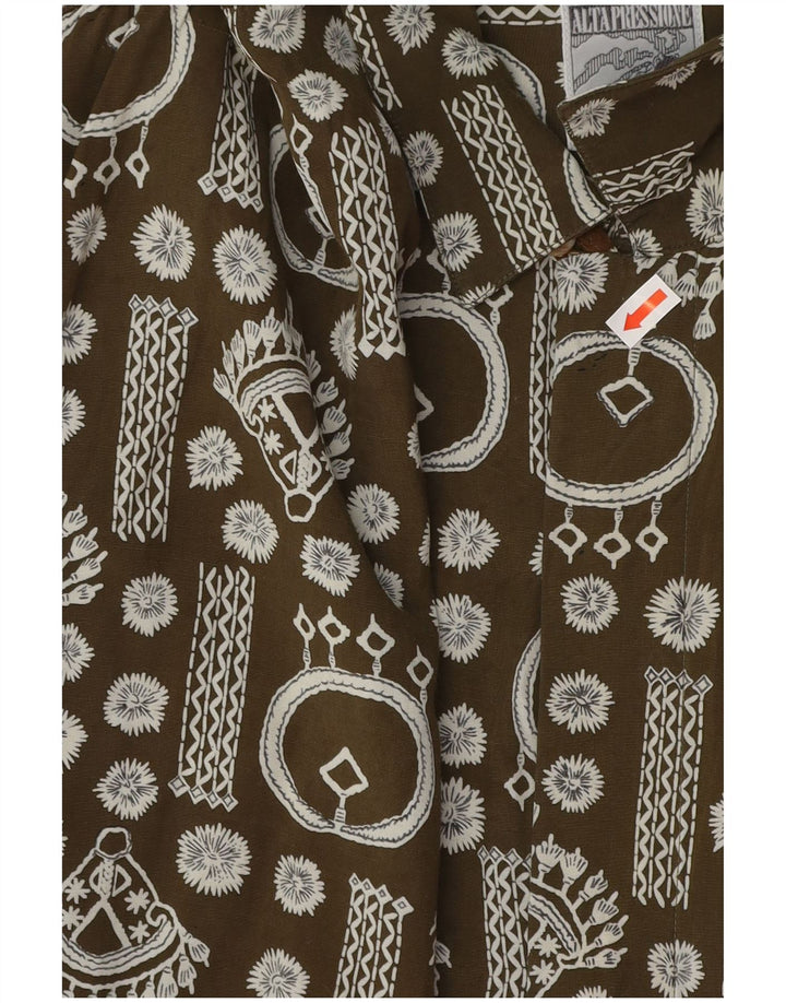 Vintage Herren Kurzarmhemd mit abstraktem Muster XL Khaki