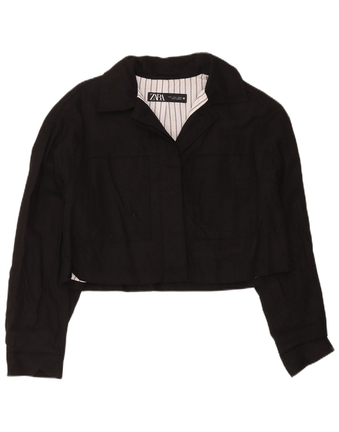 Zara Damen Crop Bomberjacke UK 10 Mittelschwarze Viskose