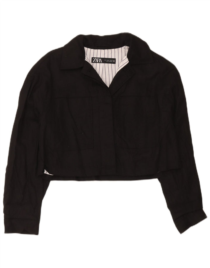 Zara Damen Crop Bomberjacke UK 10 Mittelschwarze Viskose