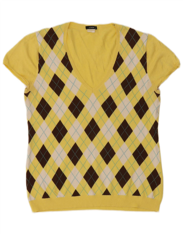 J. CREW Damen-Pullover mit V-Ausschnitt, UK 12, mittelgelb, Argyle/Diamant