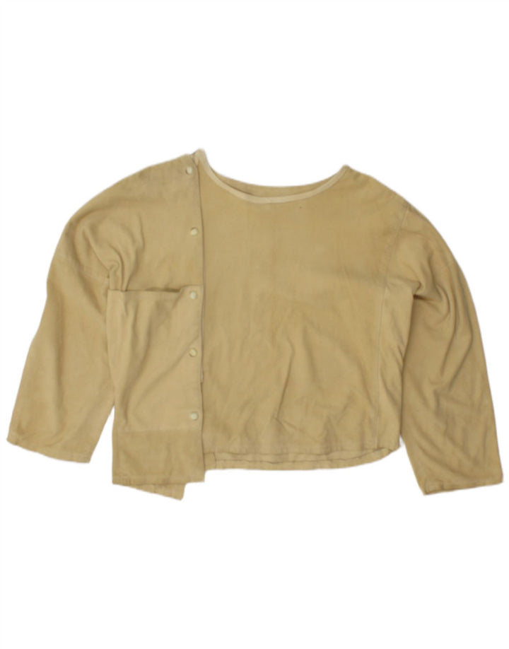 Vintage Damen-Blusenoberteil aus Wildleder mit 3/4-Ärmeln, übergroß, EU 38, Mittelgelb