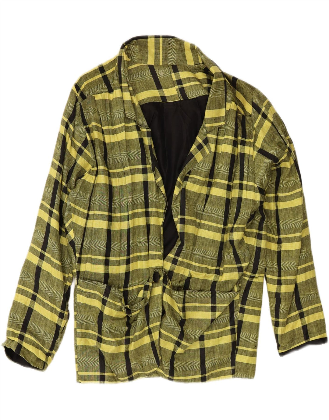 Vintage Damen 1 Knopf Blazer Jacke EU 44 XL Gelb kariertes Leinen Klassisch