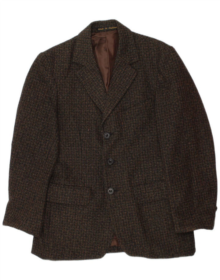 Vintage Jungen-Blazer mit 3 Knöpfen, 13–14 Jahre, braun gefleckte Wolle