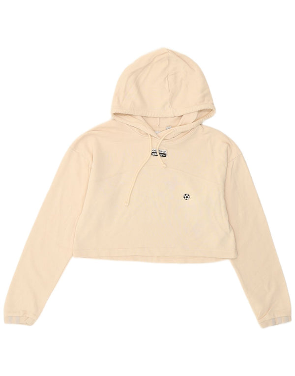 Adidas Damen Crop Oversized Hoodie Pullover UK 6 XS Off White Baumwolle