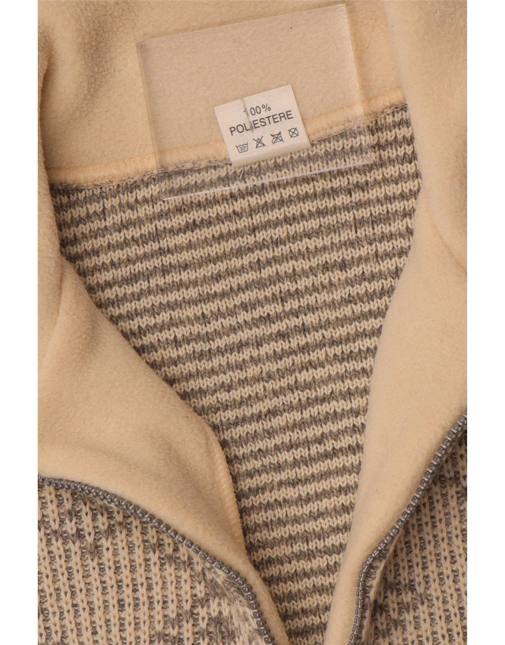 Vintage Herren-Fleecepullover mit Reißverschluss am Hals, groß, Beige, Fair-Isle-Polyester