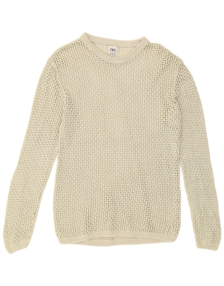 Durchsichtiger Pullover mit Rundhalsausschnitt für Herren von Zara, Größe L, Beige