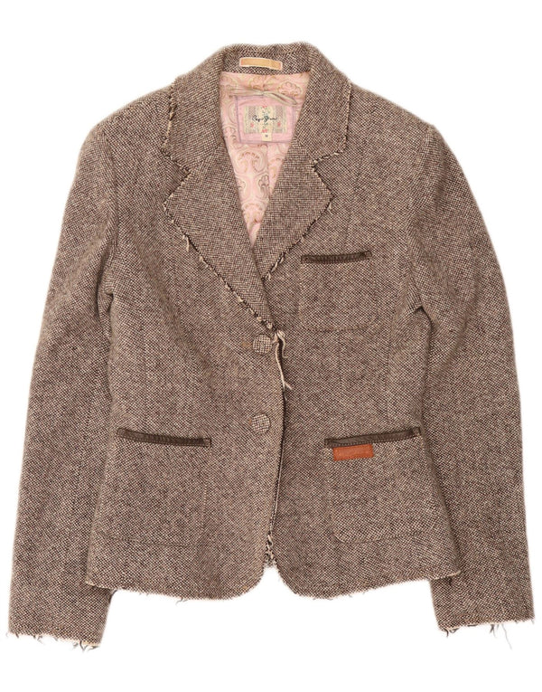 PEPE Jeans Damen 2-Knopf-Blazerjacke UK 12 Mittelgraue Viskose
