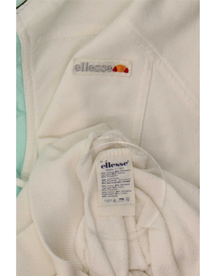 Ellesse Herren-Sweatshirt mit Knopfkragen, groß, weiße Blockfarben-Baumwolle