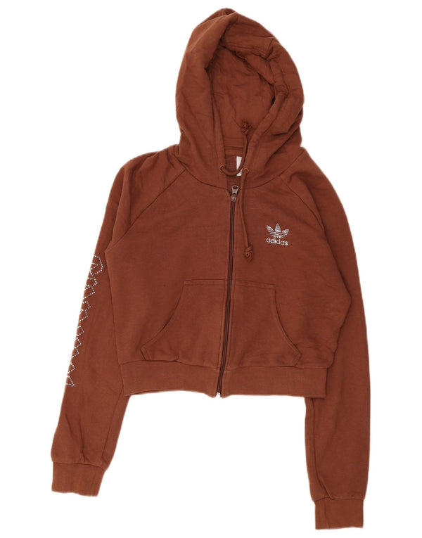 Adidas Damen Graphic Zip Hoodie Pullover UK 12 Mittelbraune Baumwolle