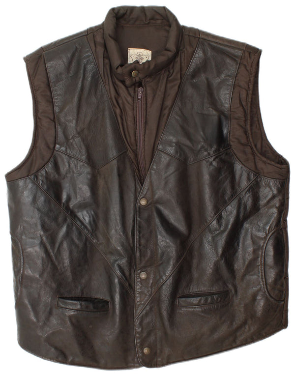 Gepolsterte Vintage-Herrenweste aus Leder, UK 40, großes braunes Leder