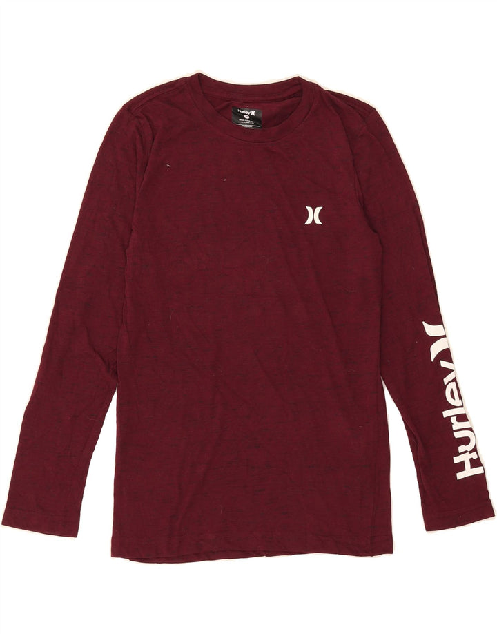 HURLEY Girls Graphic Top Long Sleeve 10-11 Years Maroon Polyester Vintage Hurley and Second-Hand Hurley from Messina Hembry 
