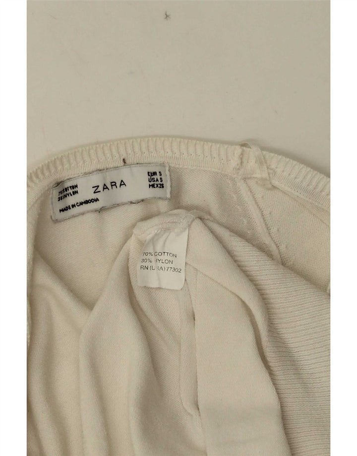 Zara Damen-Cardigan-Pullover UK 10 Small Weiße Baumwolle