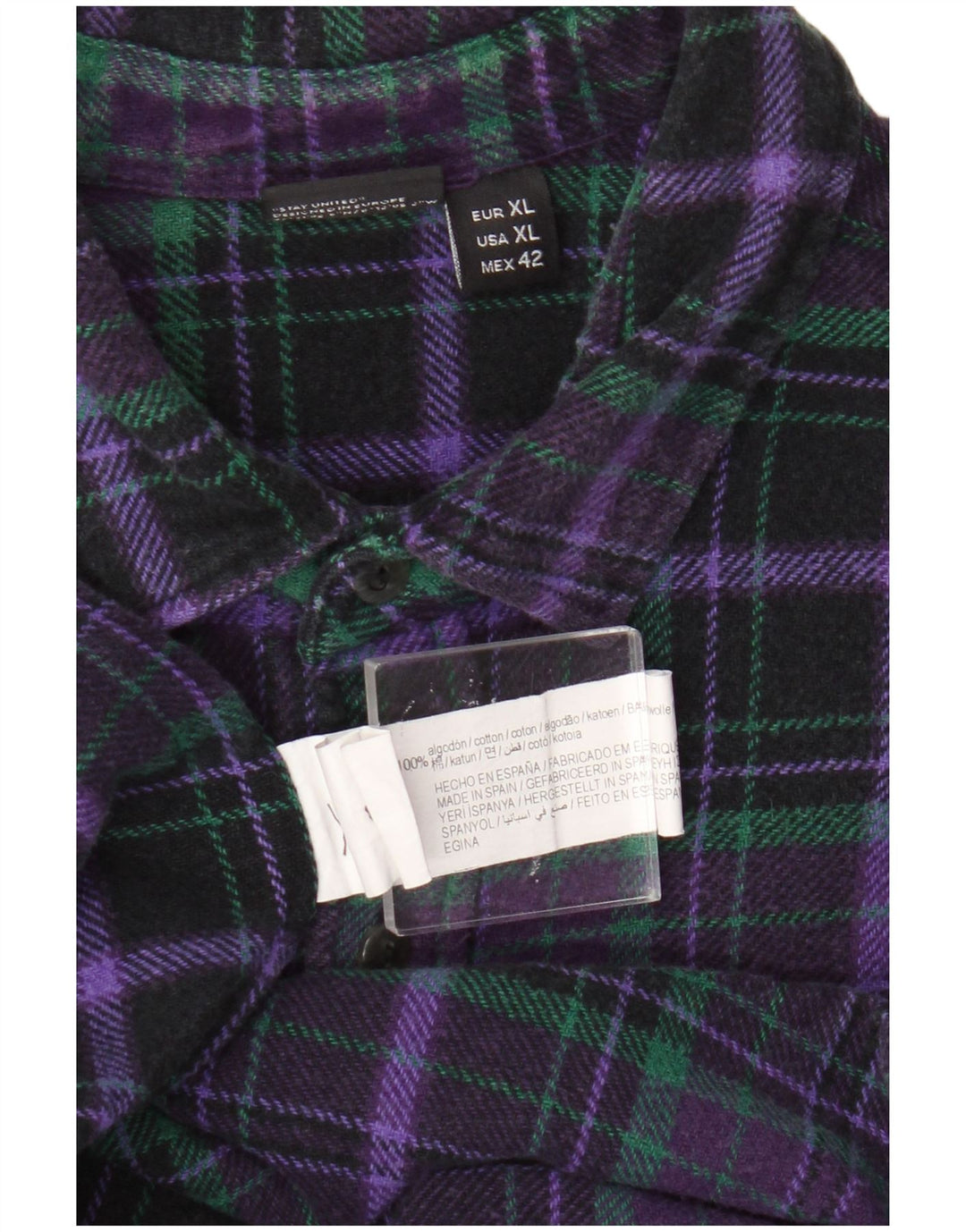 Pull & Bear Herren-Flanellhemd XL, lila kariert, Baumwolle