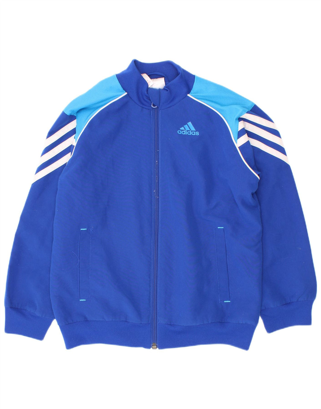 Adidas Jungen-Trainingsanzug-Top-Jacke, 7–8 Jahre, blaues Farbblock-Polyester