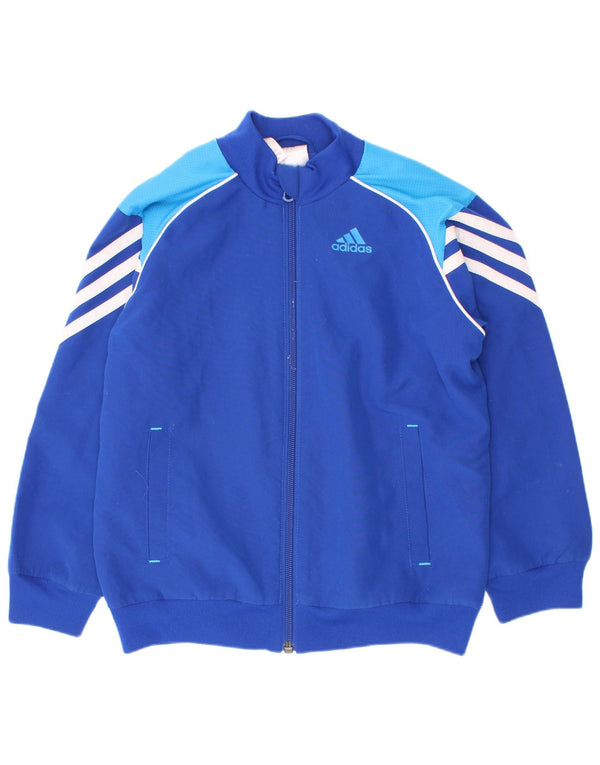 Adidas Jungen-Trainingsanzug-Top-Jacke, 7–8 Jahre, blaues Farbblock-Polyester